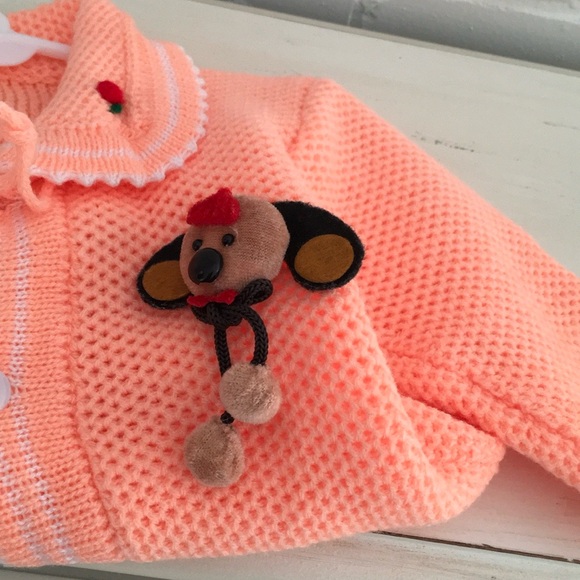 vintage toddler girl handmade cardigan with cute appliqués and pockets size 3T - Picture 5 of 5